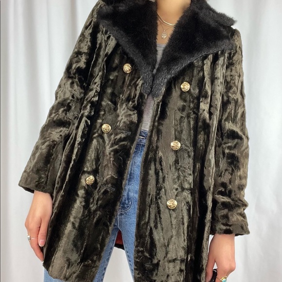 Vintage double breasted chocolate brown fur coat sz s/m - Picture 3 of 7